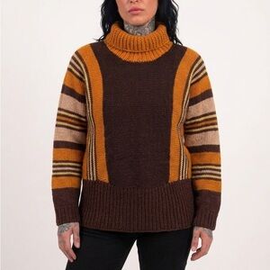 Vintage 80s Handmade Chunky Knit Striped Turtleneck Sweater